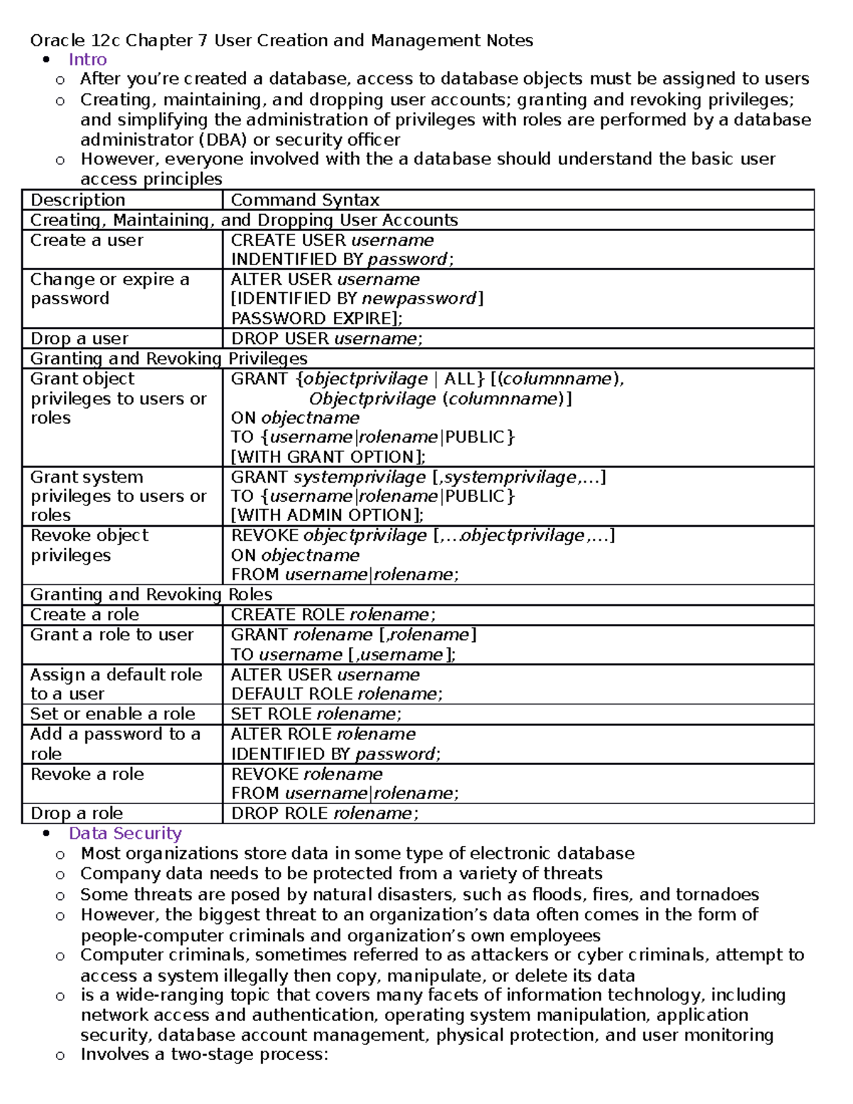 Oracle 12c Chapter 7 User Creation And Management Notes - ..] TO ...