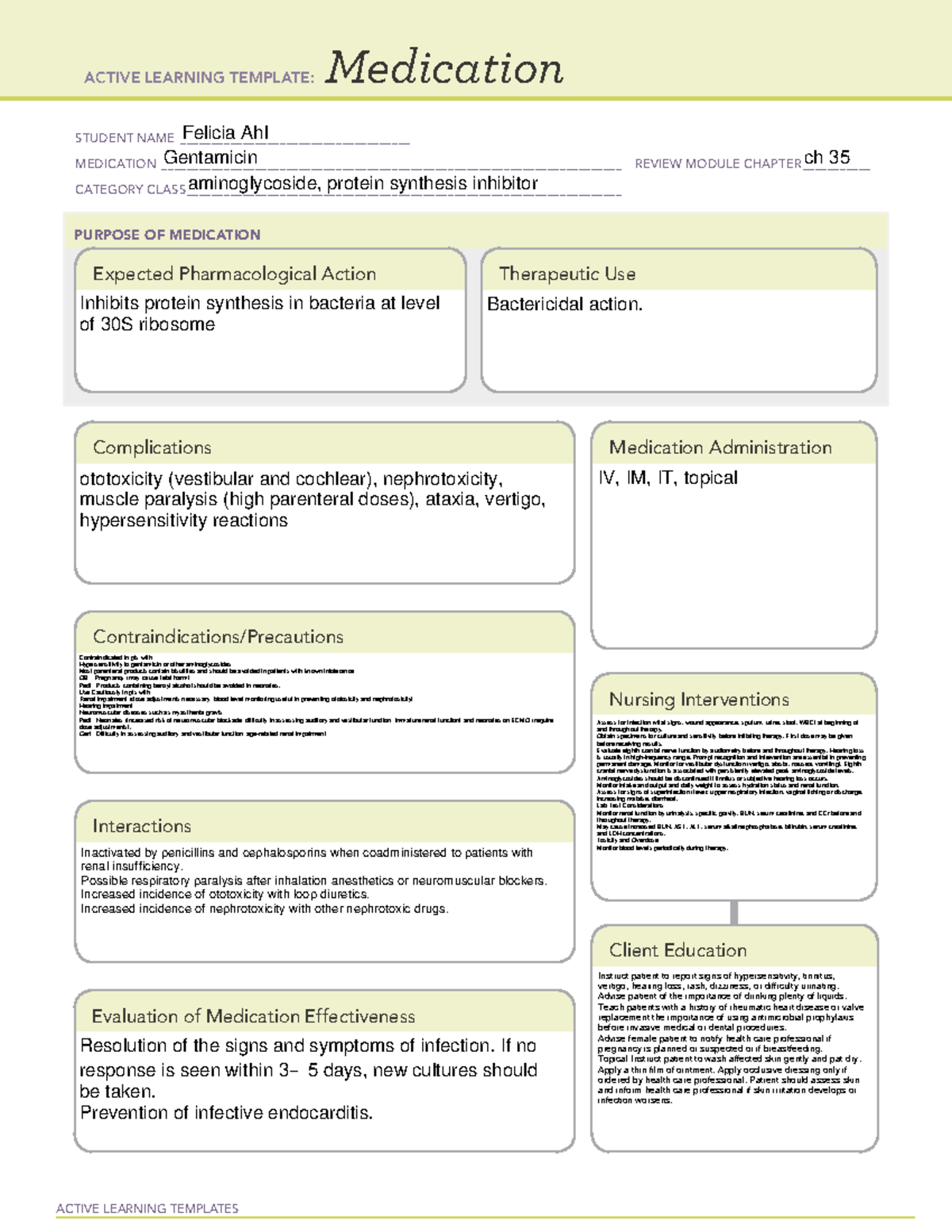 Gentamicin - drug cards - ACTIVE LEARNING TEMPLATES Medication STUDENT ...