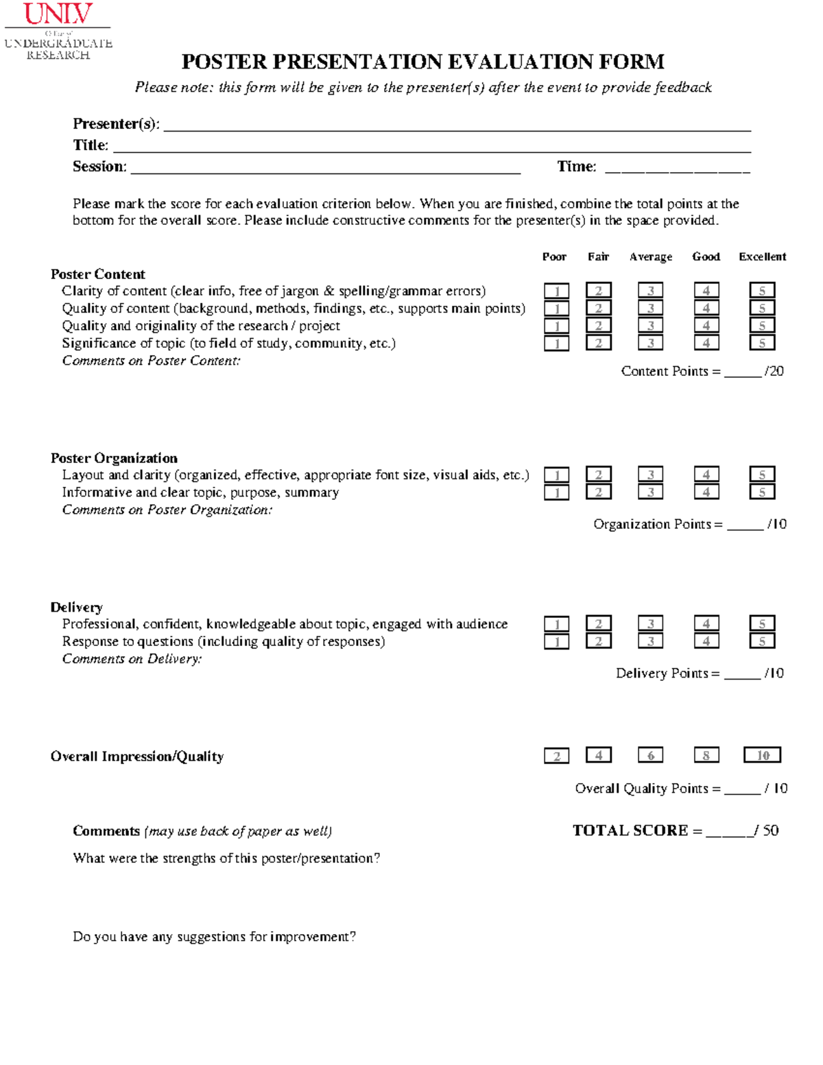 Poster Evaluations 0 - dd fh - POSTER PRESENTATION EVALUATION FORM ...