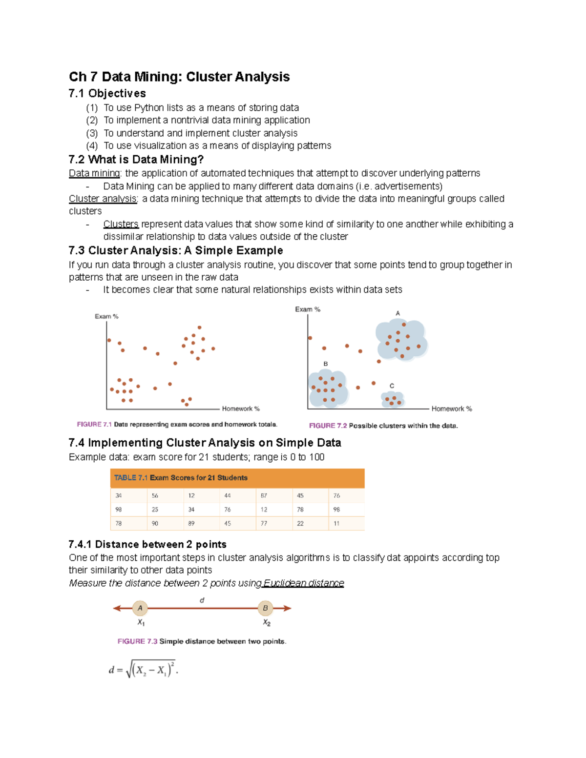 CIS 210 Reading Notes Ch. 7 - Ch 7 Data Mining: Cluster Analysis 7 ...