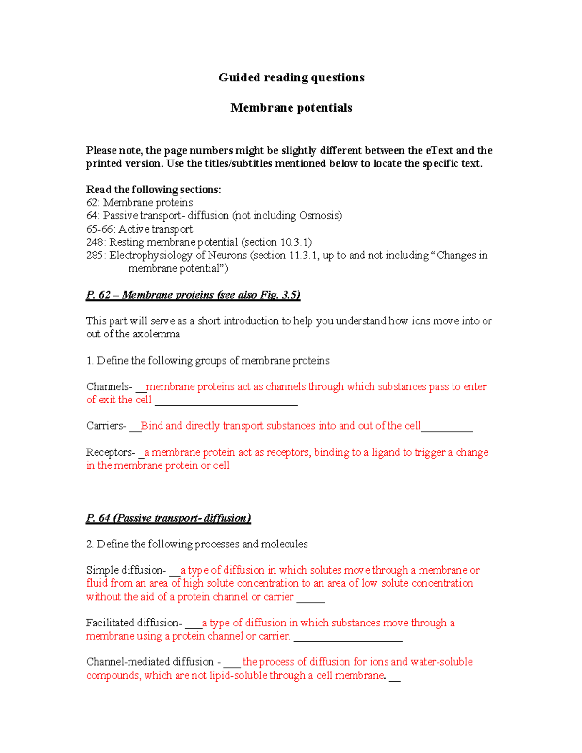 2 - GRQ- Membrane potentials - Guided reading questions Membrane ...