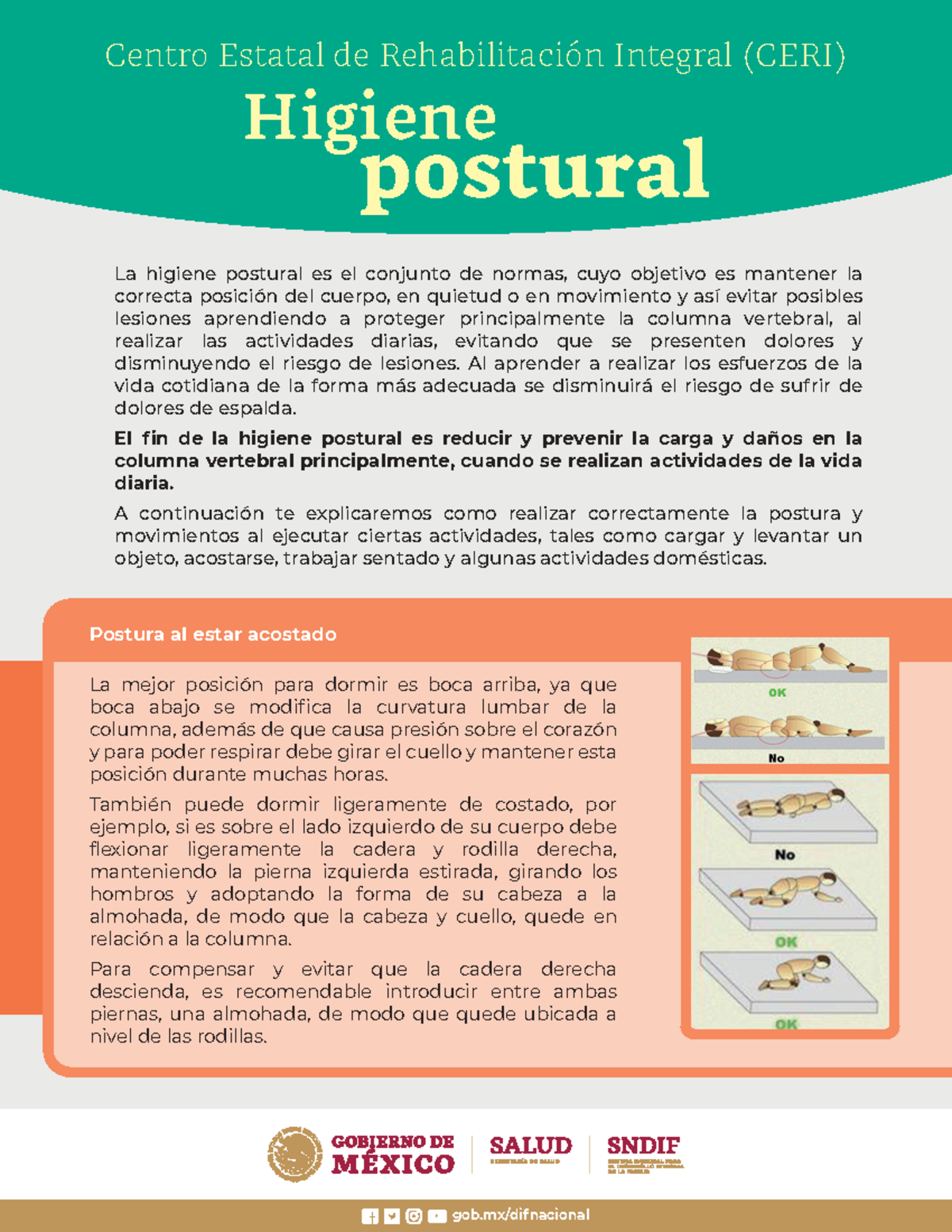 Higiene Postural - Gob/difnacional La Higiene Postural Es El Conjunto ...