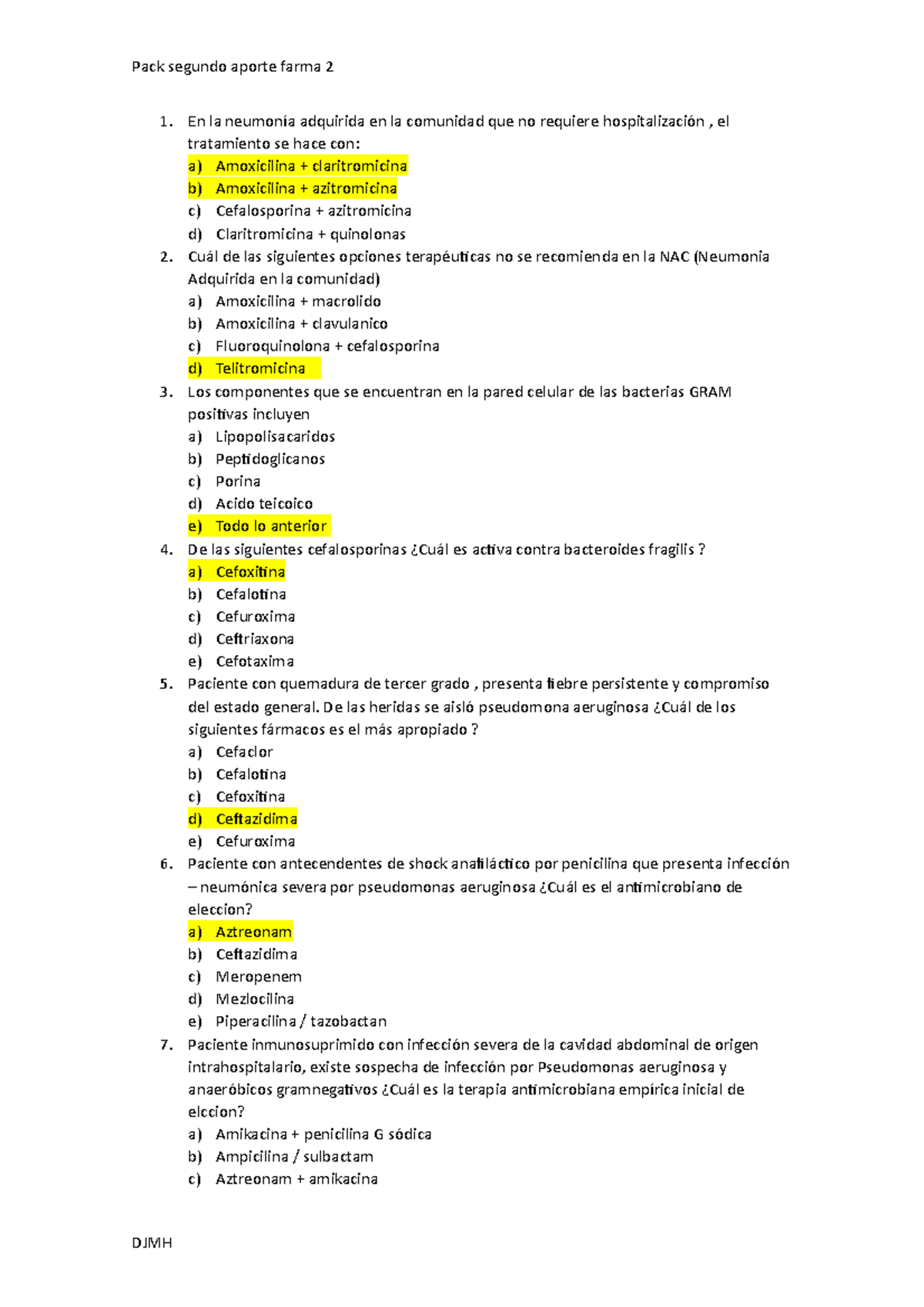 Examen, Preguntas Y Respuestas De Antibioticos - En La Neumonía ...