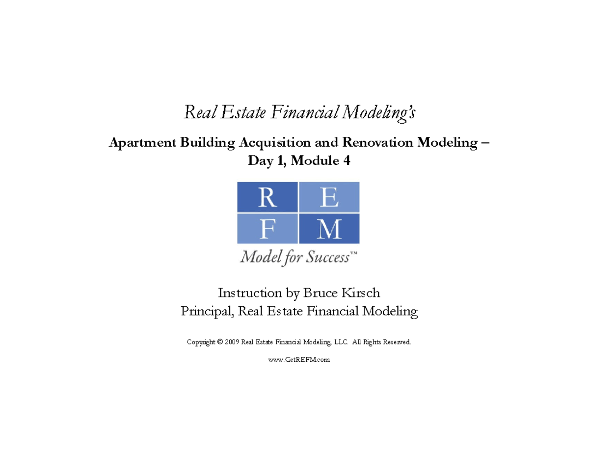 Image showcasing Day 1, Module 4 - Apartment Building Acquisition and Renovation ...