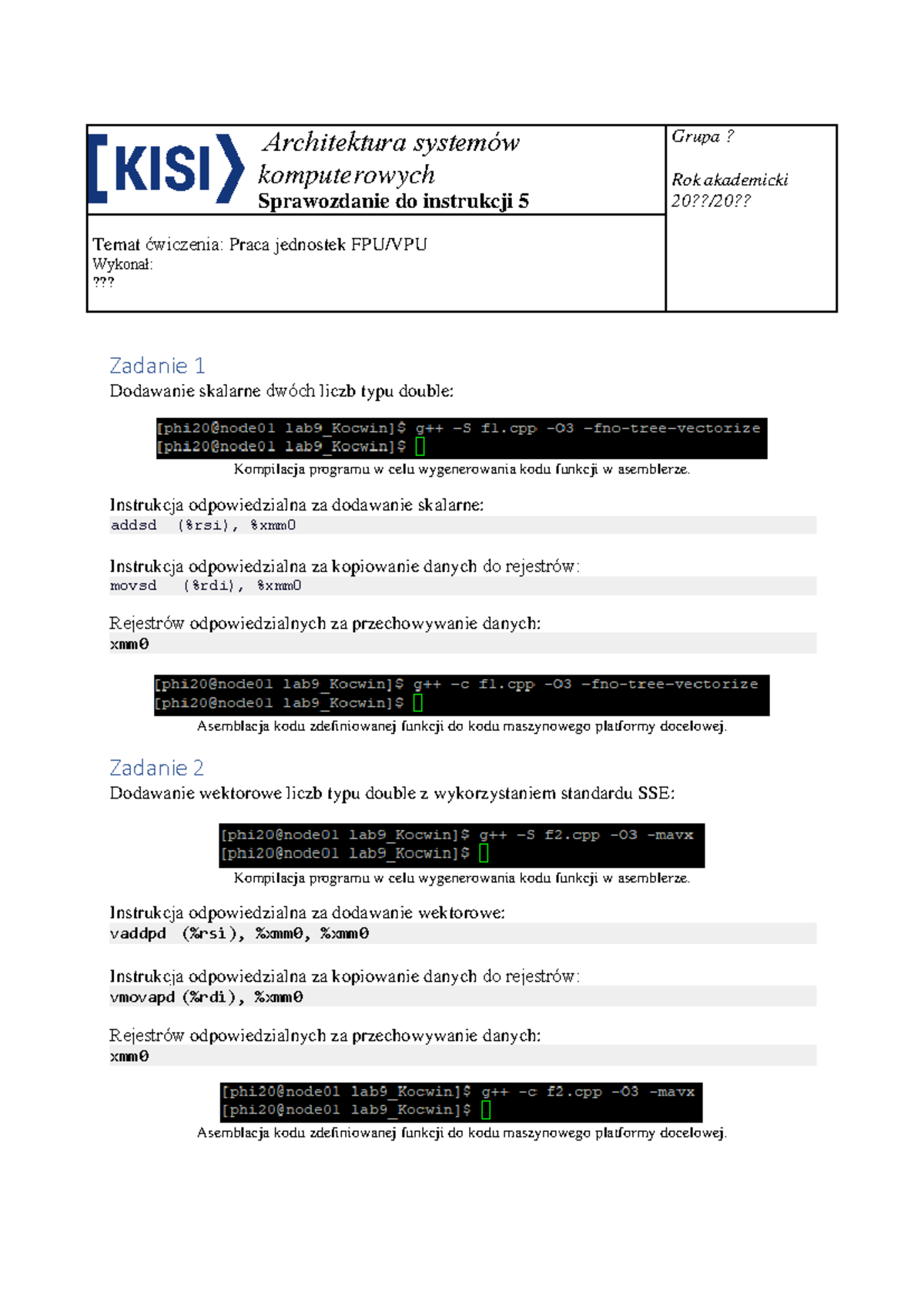 Instrukcja 5 - Sprawozdanie - Architektura Systemów Komputerowych ...