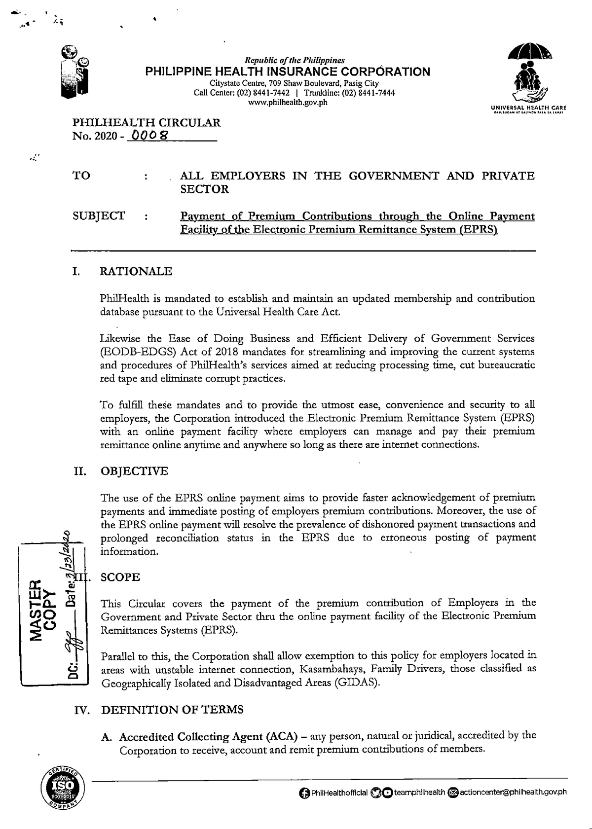 Phil Health Circular 2020-0008 - Republic Of Tire Pltilippi11es ...