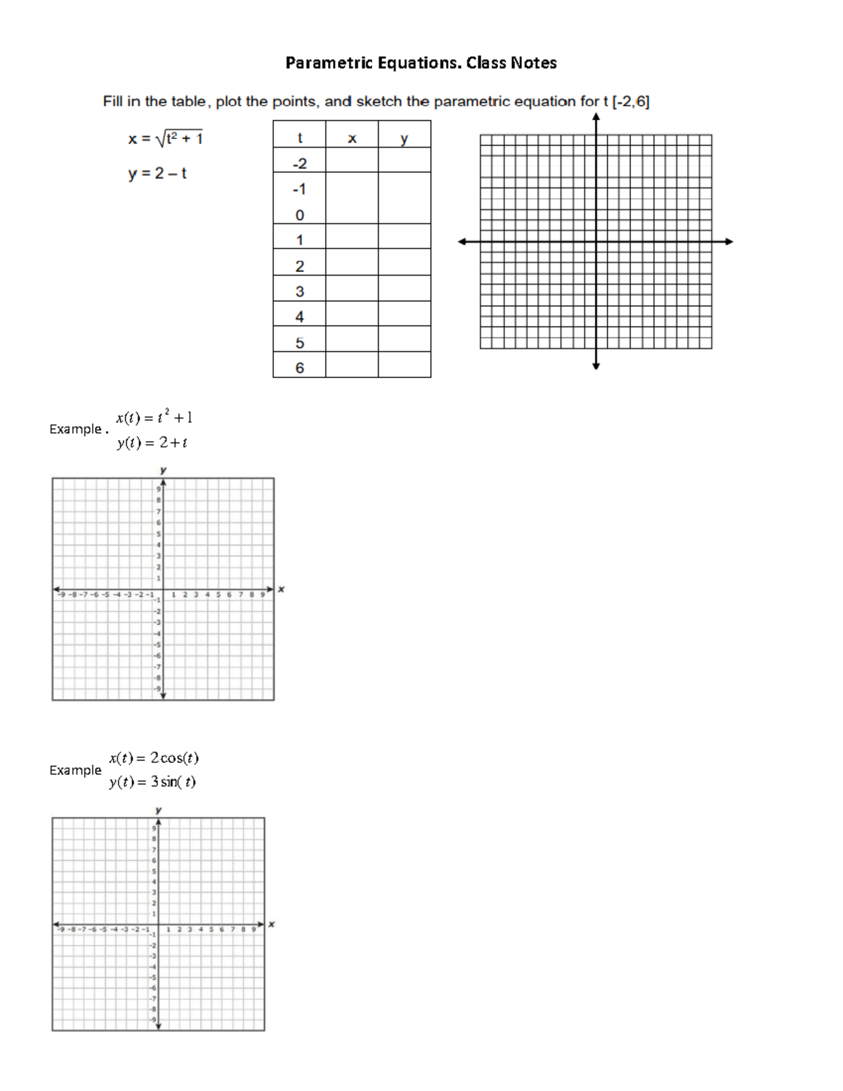 Parametric Equations work in progress - Parametric Equations. Class ...