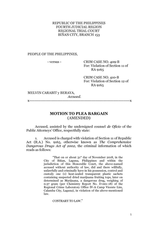 Motion to Lift Bench Warrant - Rex Sarmiento - REPUBLIC OF THE ...