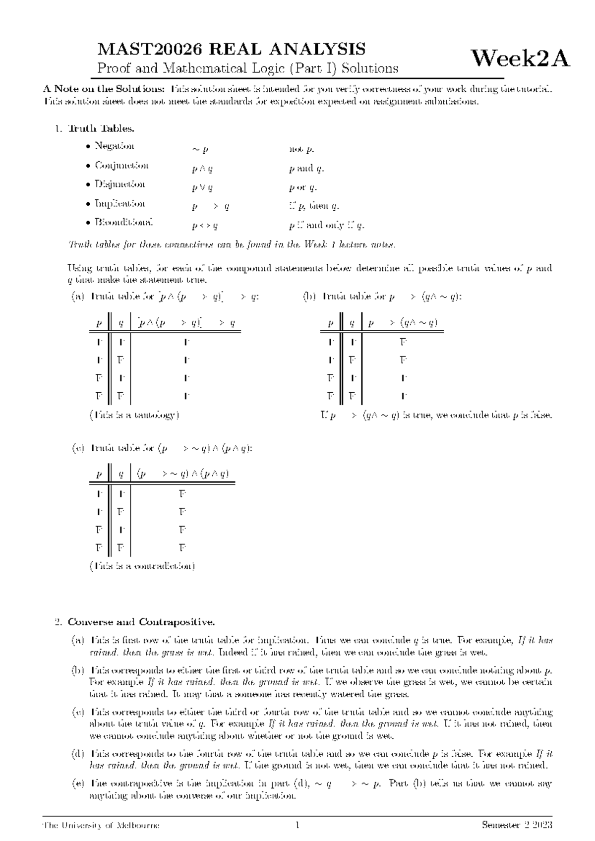 Tutorial Week 2A S1 2024 Solutions - MAST 20026 REAL ANALYSIS Week 2 A ...