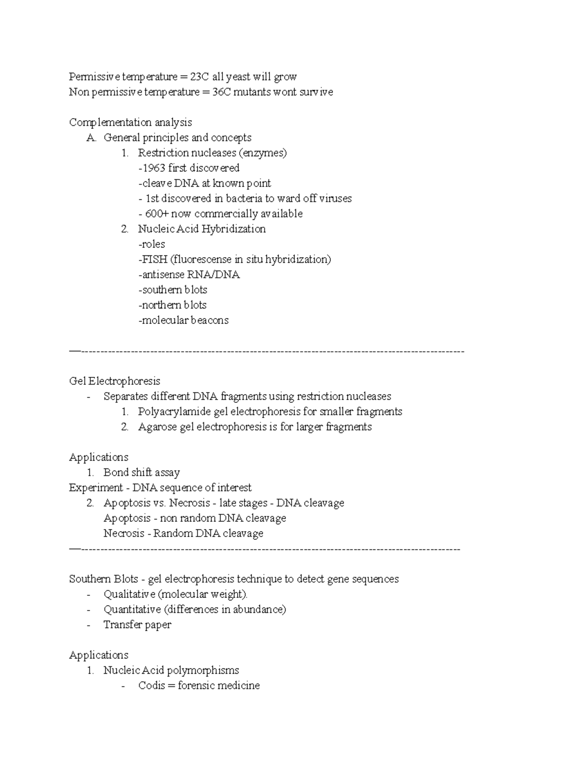 Exam 2 Cell Bio - lecture notes for exam 2 - Permissive temperature ...