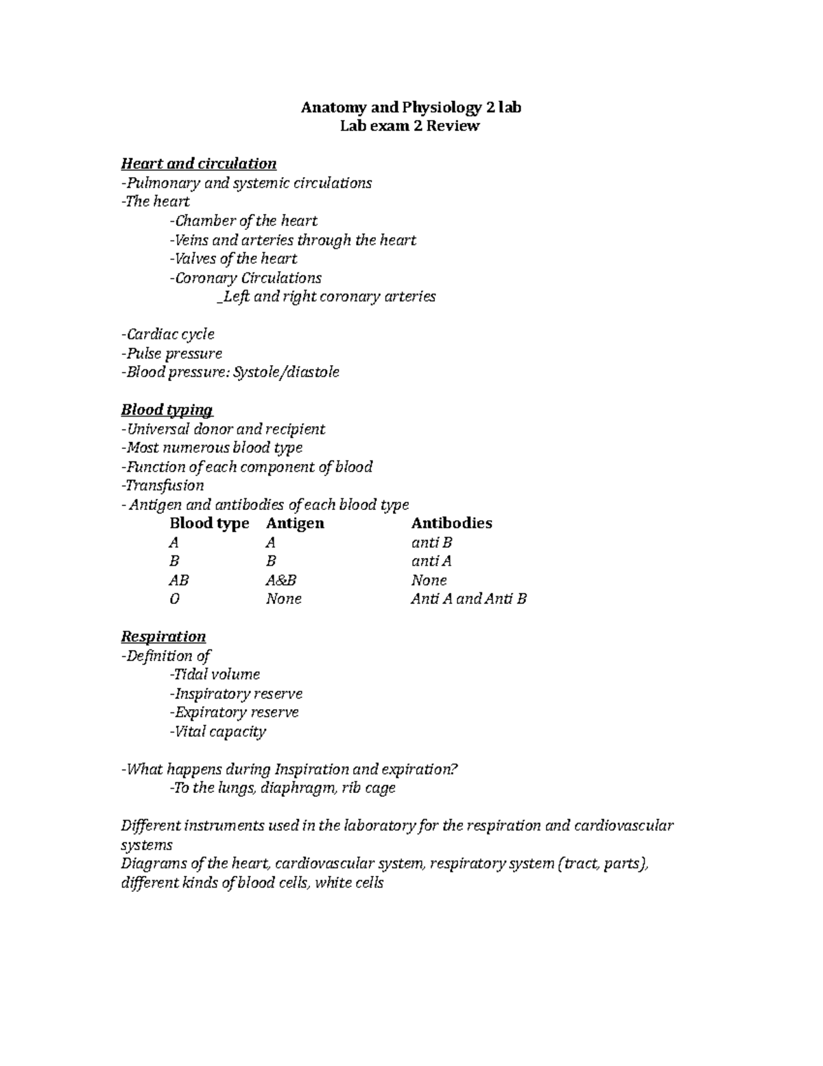 A&P 2 Lab Exam 2 Review - Anatomy And Physiology 2 Lab Lab Exam 2 ...