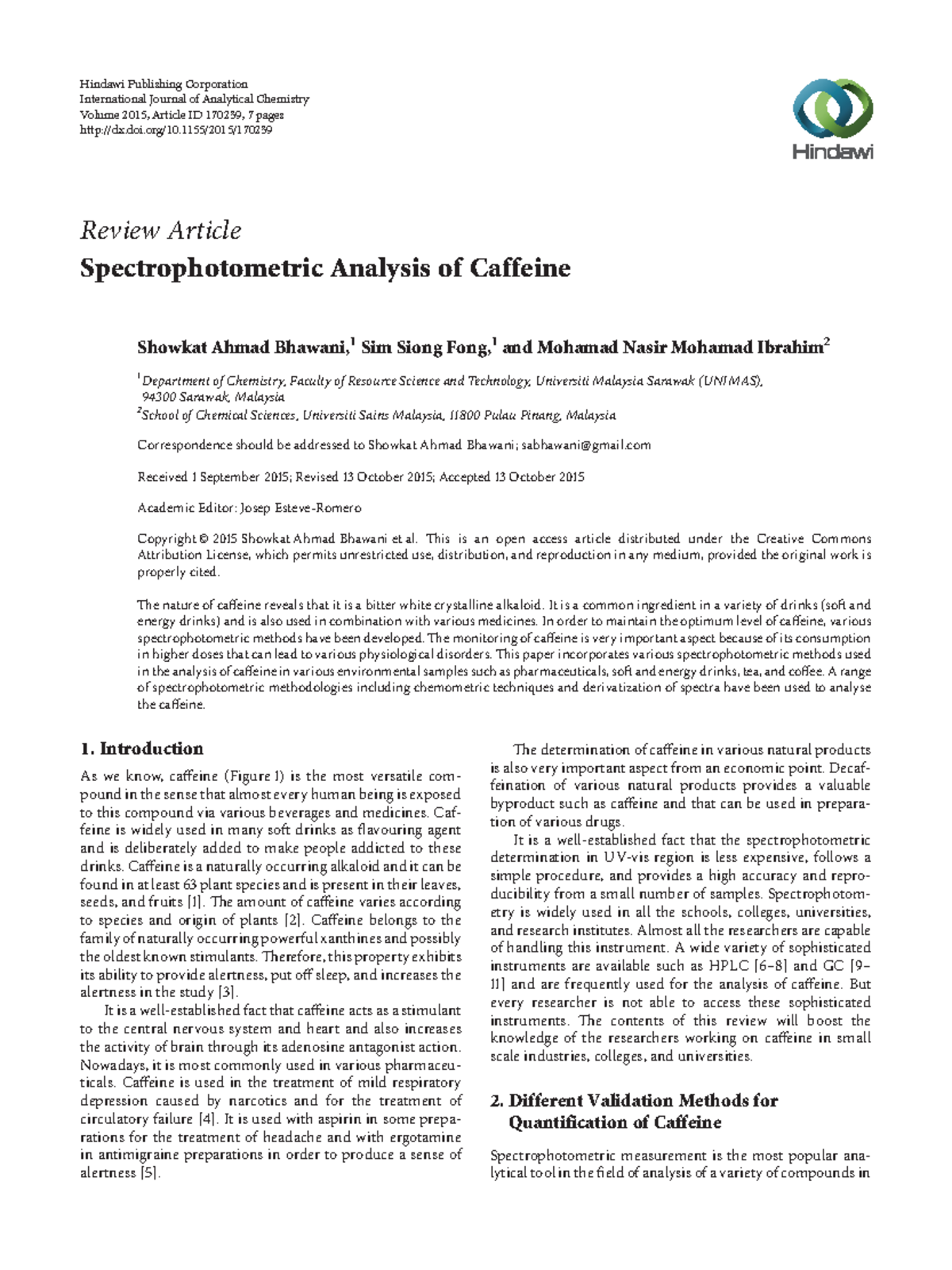 Lr 2 REPERENCE FOR CAFFEINE Review Article Spectrophotometric