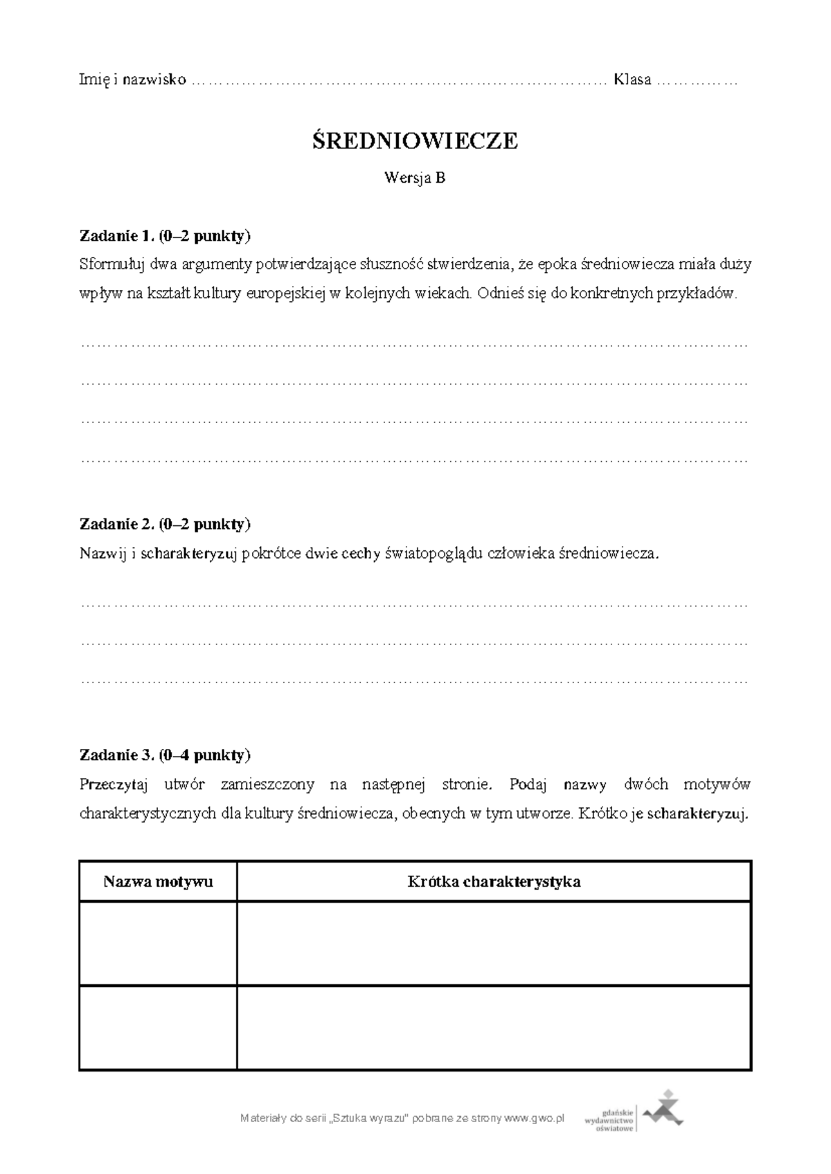 Sprawdzian wersja b pdf 3 - Imię i nazwisko - Studocu