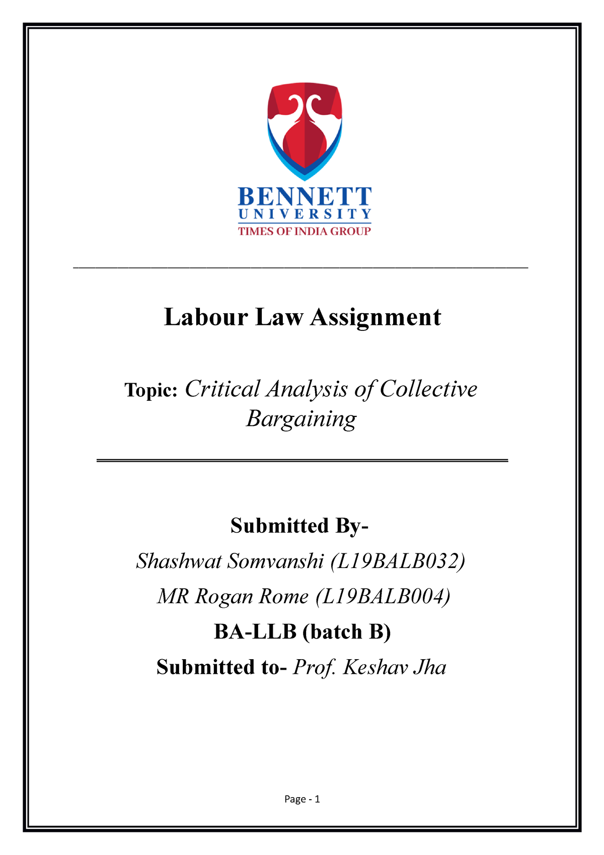 assignment topics for labour law