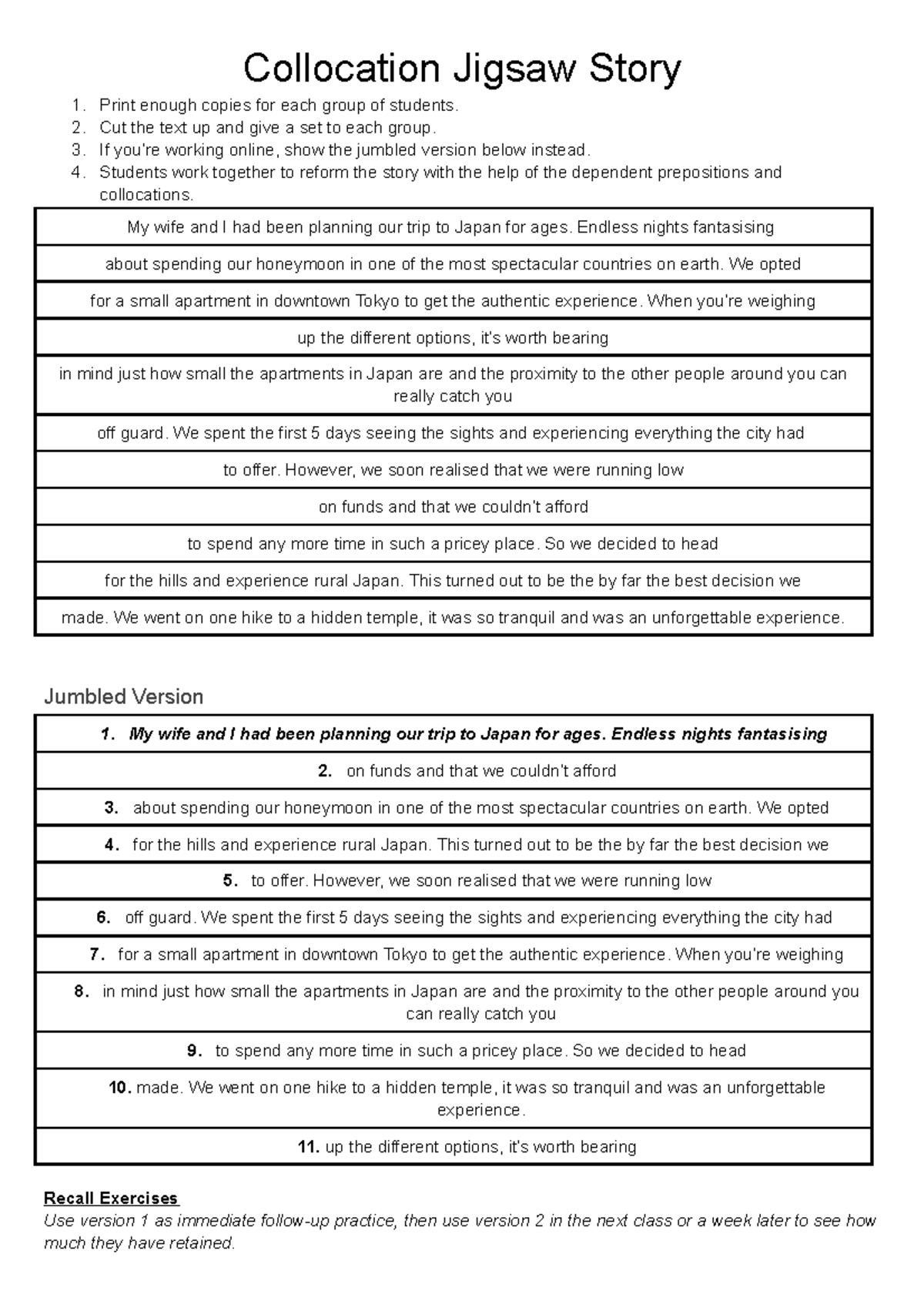 Collocationjigsawstory Collocation Jigsaw Story Print enough copies for each group of