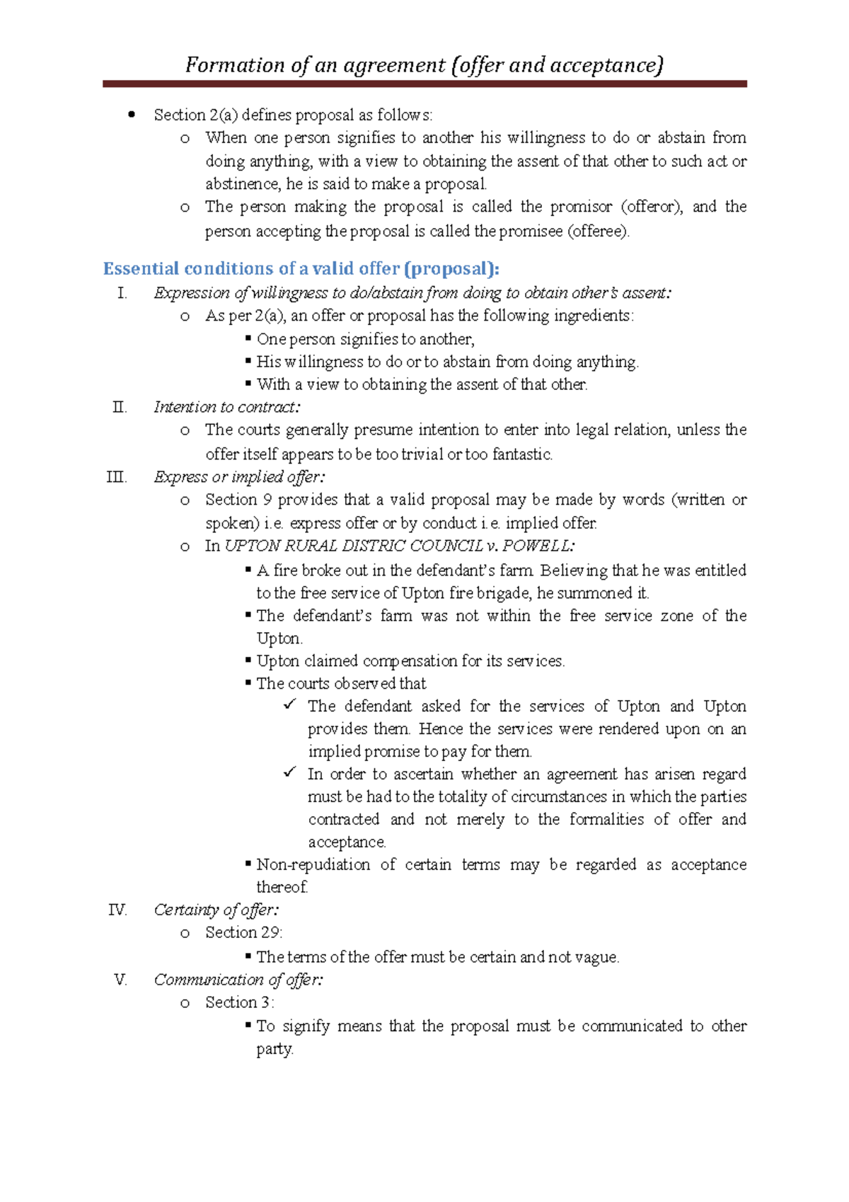 Formation of an agreement (offer and acceptance) - Section 2(a) defines ...