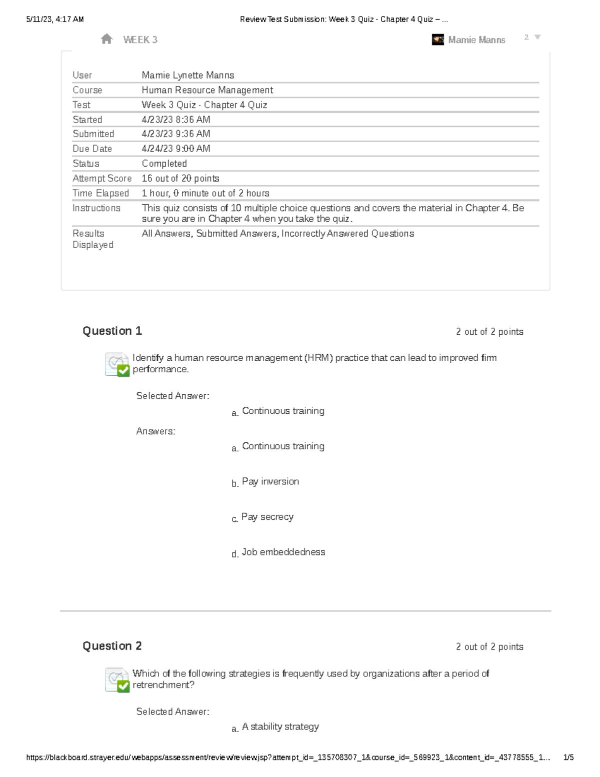 Bus310 Week 3 Quiz - Chapter 4 Quiz – - User Course Mamie Lynette ...