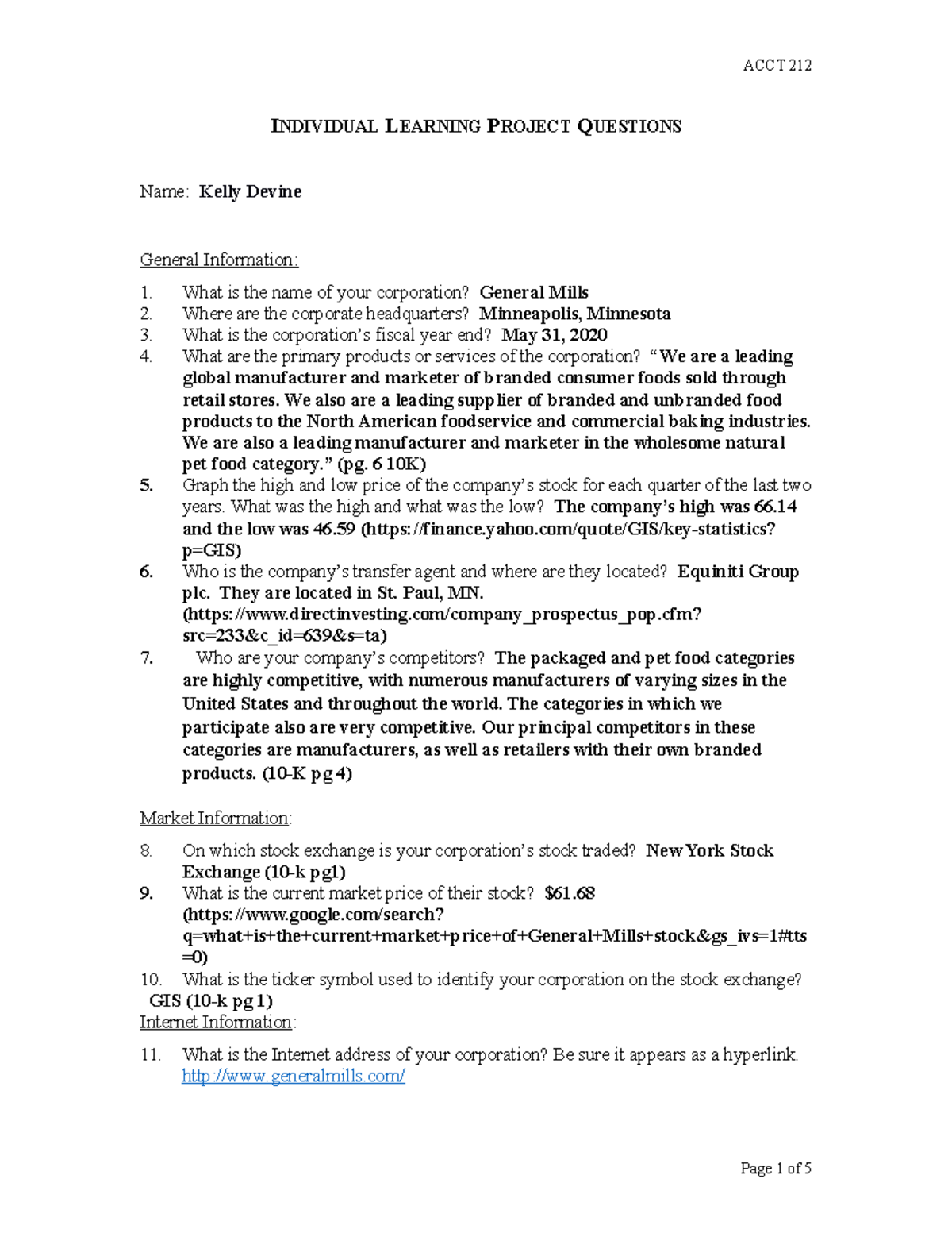 Individual Learning Project Questions Kelly Devine INDIVIDUAL