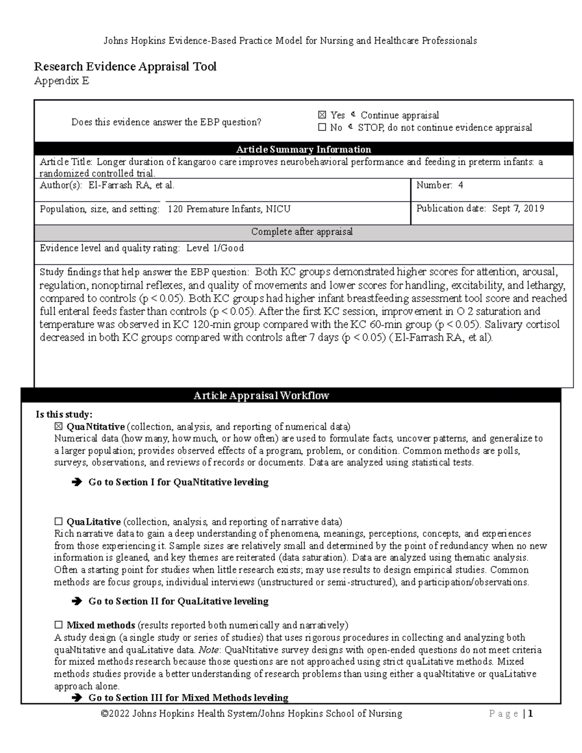 Hopkins Individual Evidence Rating 4 Research Evidence Appraisal Tool Appendix E Does This 