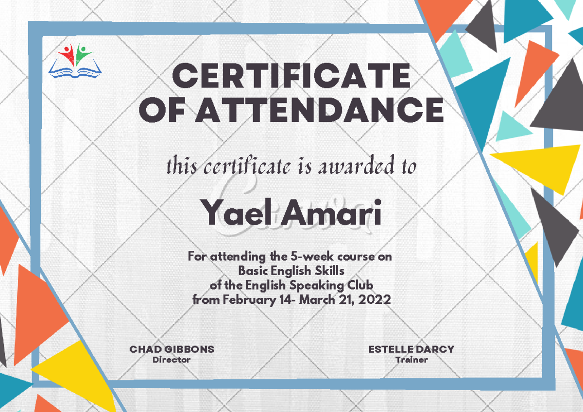 Certificate for MOST - this certificate is awarded to Yael Amari For ...