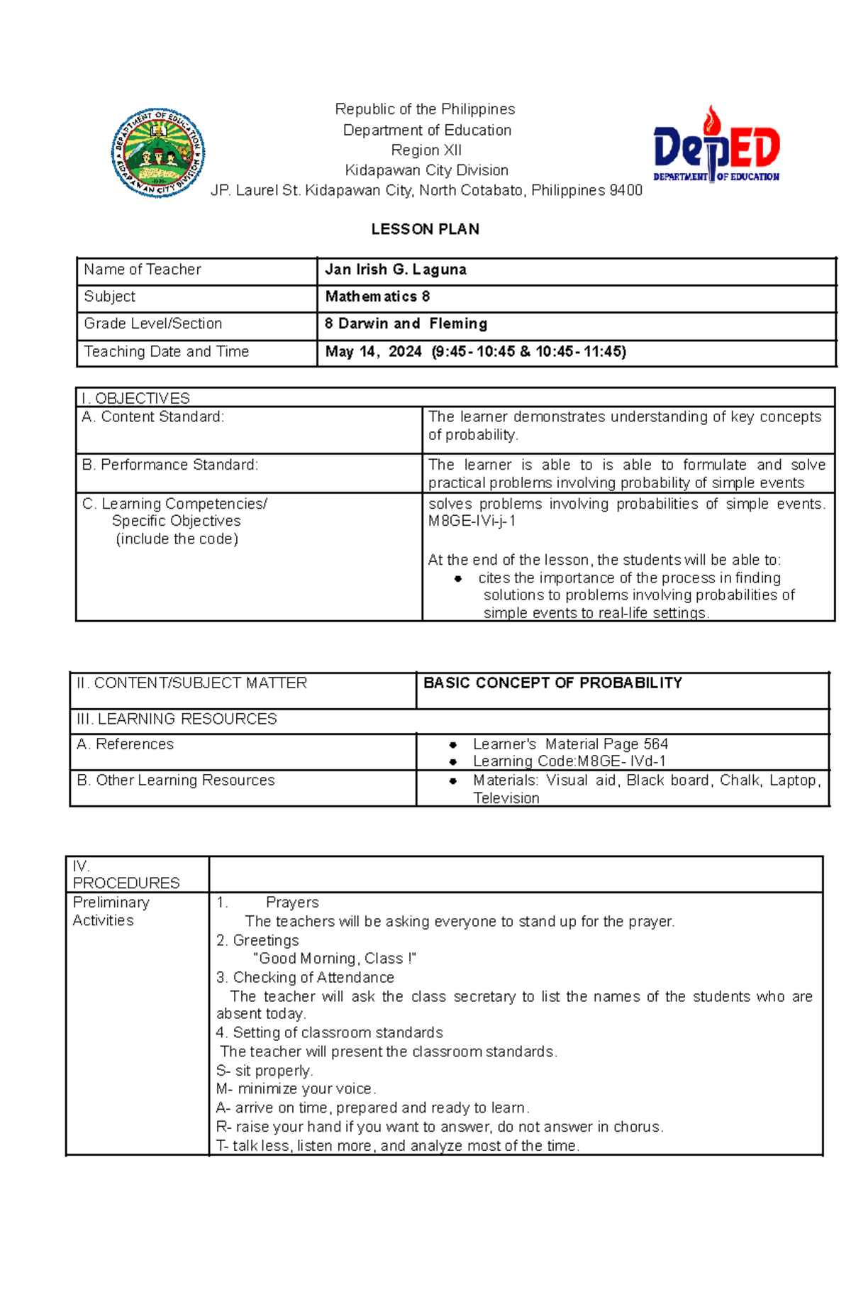 Daily lesson plan - Republic of the Philippines Department of Education ...