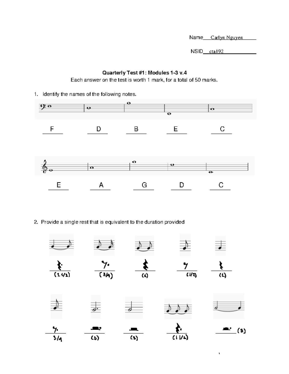 Mus 101 - Quarterly Test - Name Carlyn Nguyen NSID cta Quarterly Test ...