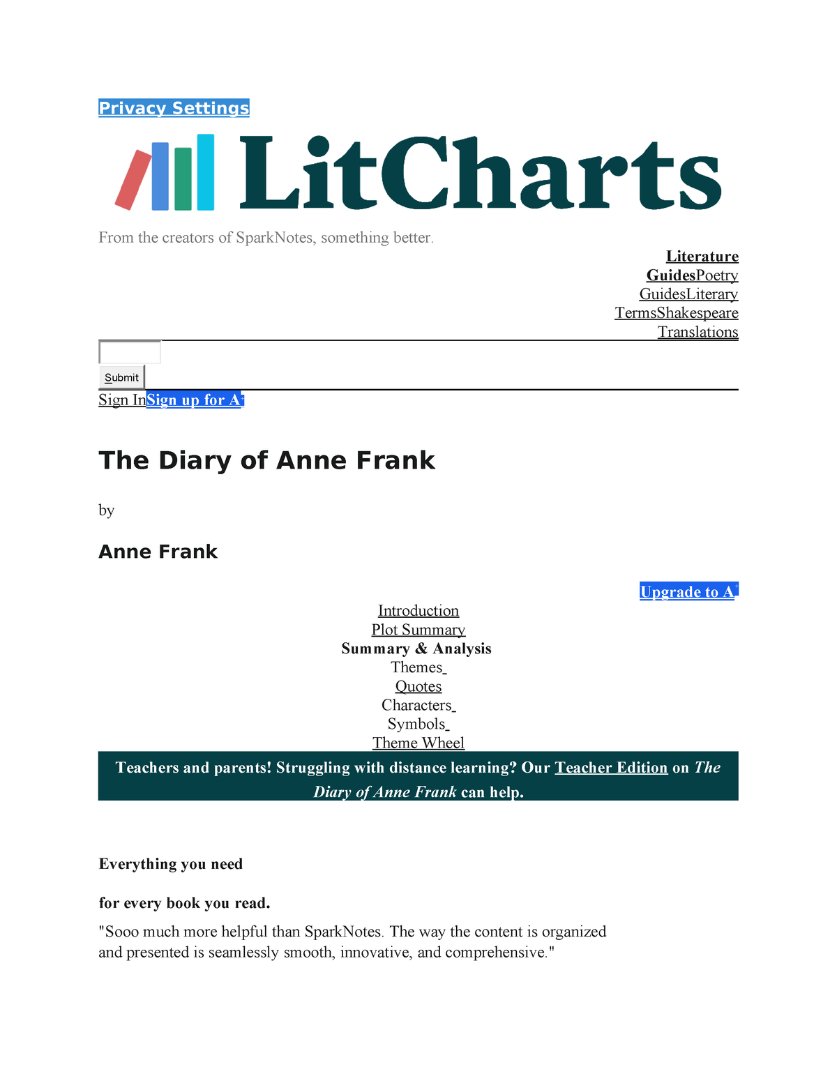 Anne frank - Privacy Settings From the creators of SparkNotes ...