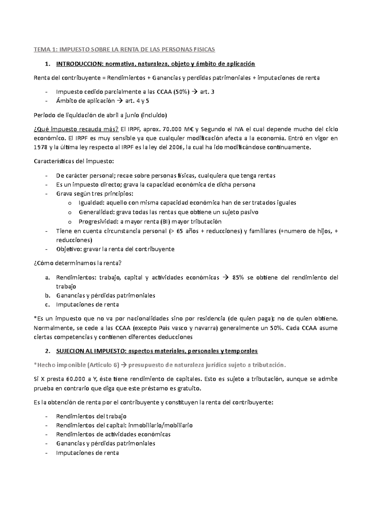 IRPF - Resumen IRPF - TEMA 1: IMPUESTO SOBRE LA RENTA DE LAS PERSONAS ...