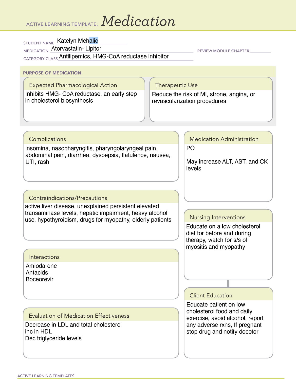 Atorvastatin lipitor med template ACTIVE LEARNING TEMPLATES