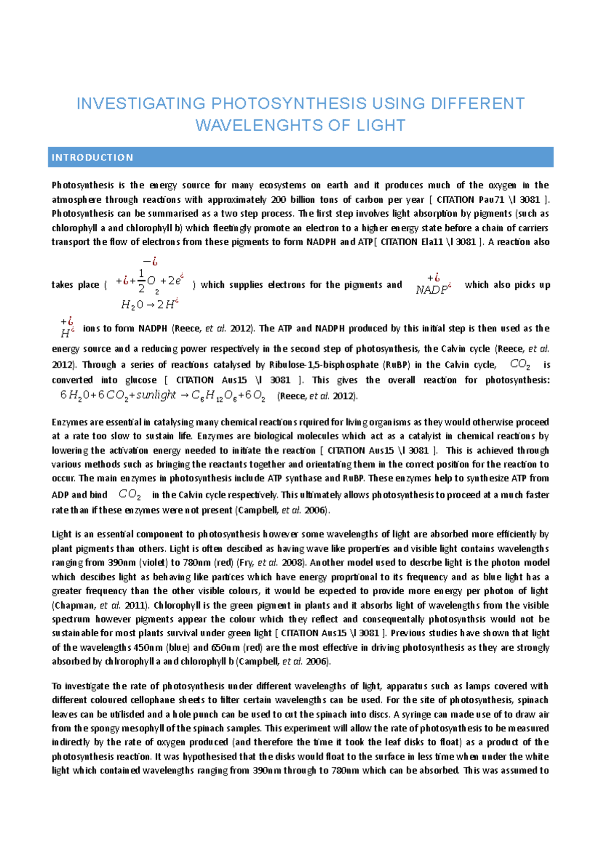 What is the equation for photosynthesis picture