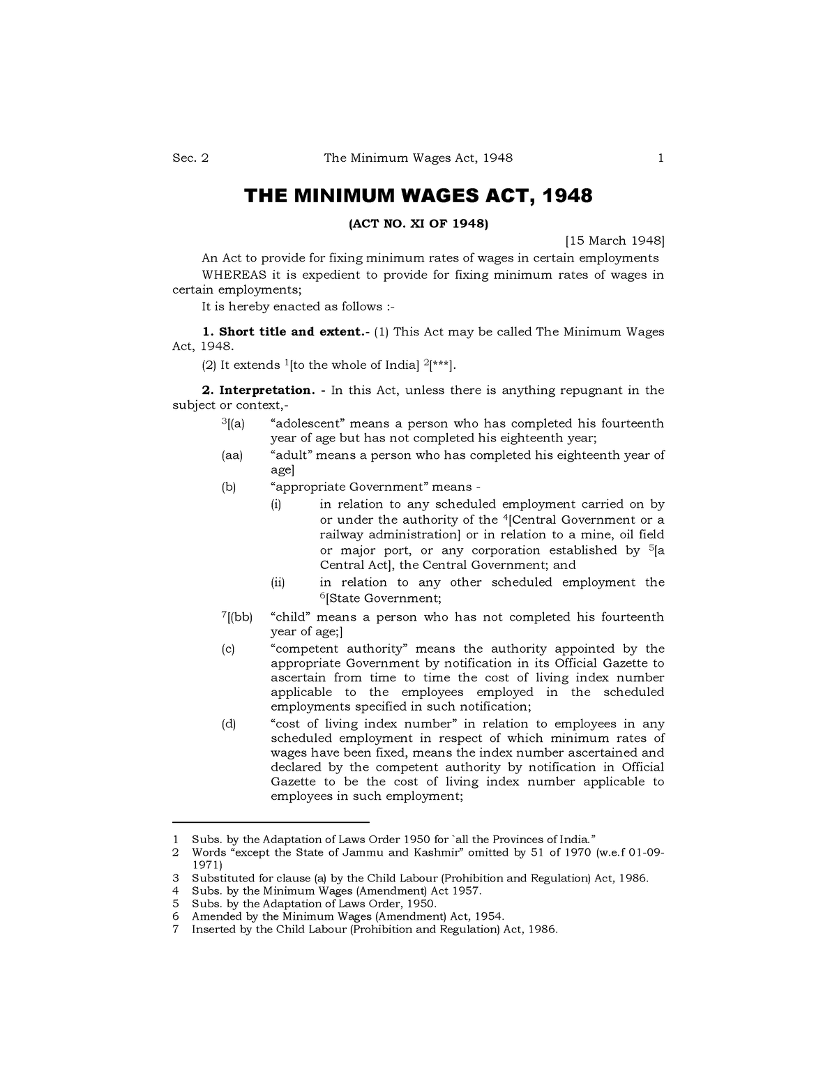 Minimum Wages Act 1948 - Study Material - Sec. 2 The Minimum Wages Act ...