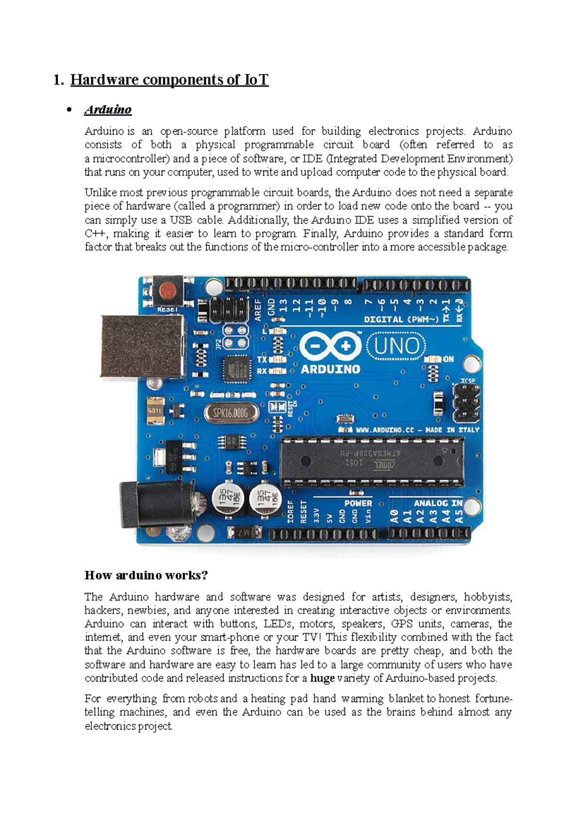 Unit-2 Elements of Io T - trial work and notes - 1. Hardware components ...