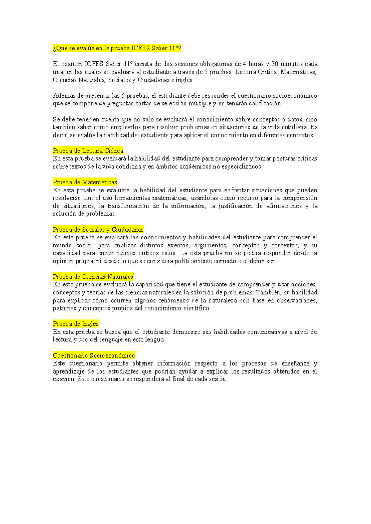 Qué se evalúa en la prueba Icfes Saber 11º - ¿Qué se evalúa en la ...