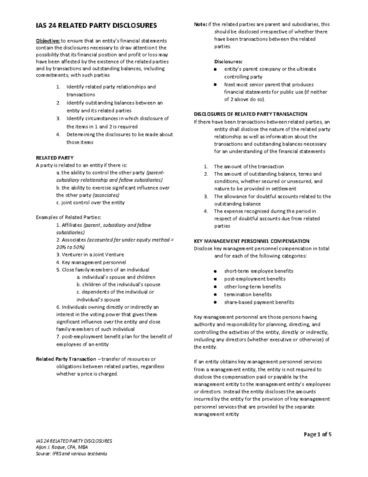 2. Notes TO FS - IAS24 and IAS10 - Page 1 of 5 IAS 24 RELATED PARTY ...