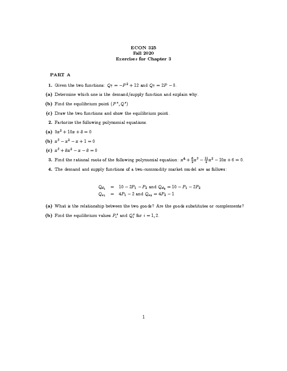 Exercises Ch3 Part A - ECON 325 Fall 2020 Exercises for Chapter 3 PART ...