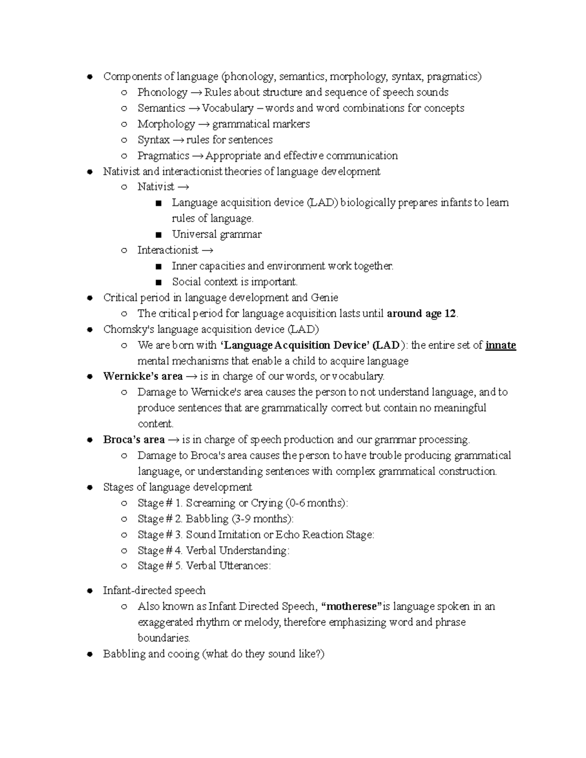 Study Guid (EXAM II) - Components of language (phonology, semantics ...