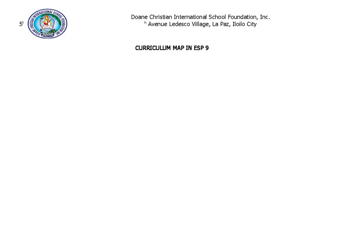 Esp 9 Doane Christian International School Foundation, Inc. 5 t h