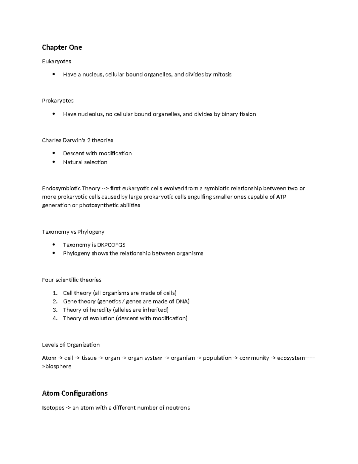 Exam review 1 - Chapters 1-5 for Exam 1 - Chapter One Eukaryotes Have a ...