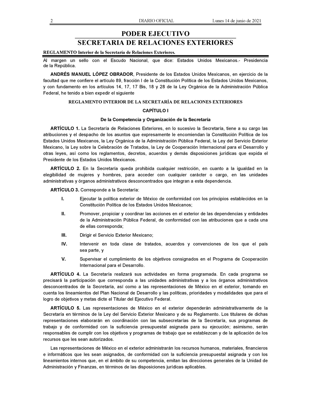 Reglamento Interior De La Secretar Ã A De Relaciones Exteriores - 2 ...