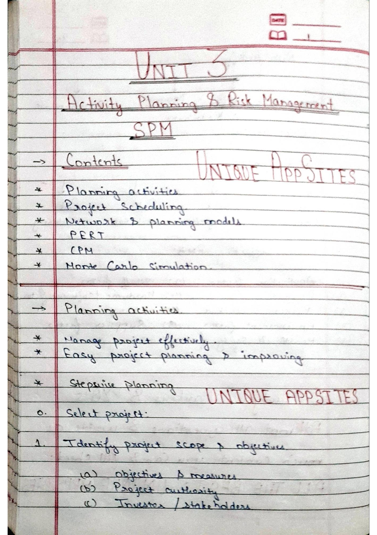 SPM Unit 3 Notes Unique App Sites - UNIT 3 Activity Planning 8 Risk ...