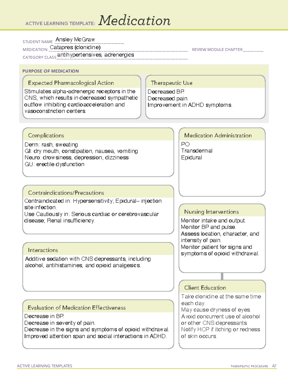 4 Catapres drug sheet - ACTIVE LEARNING TEMPLATES THERAPEUTIC PROCEDURE ...