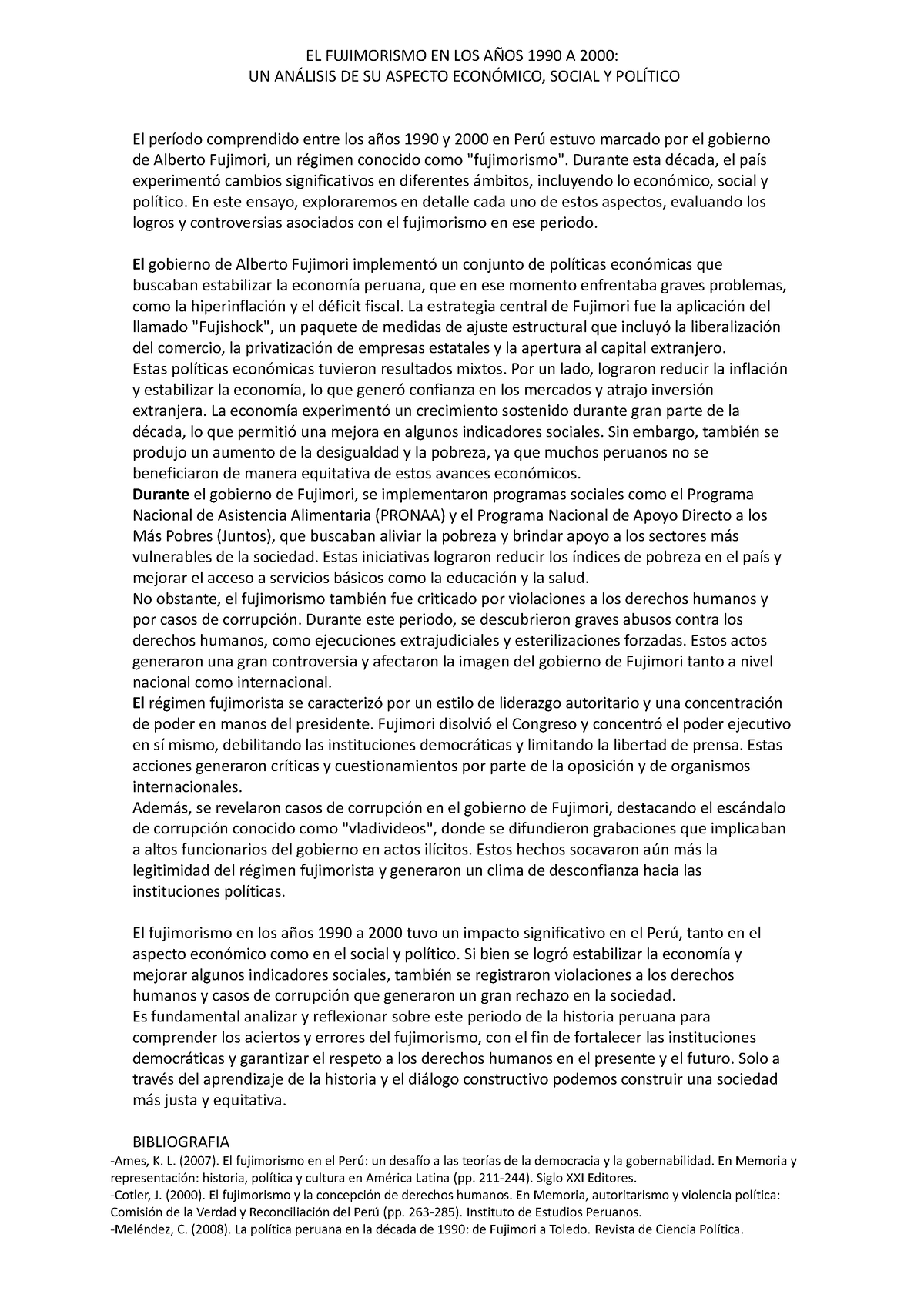 EL Fujimorismo EN LOS AÑOS 1990 A 2000 - EL FUJIMORISMO EN LOS AÑOS ...