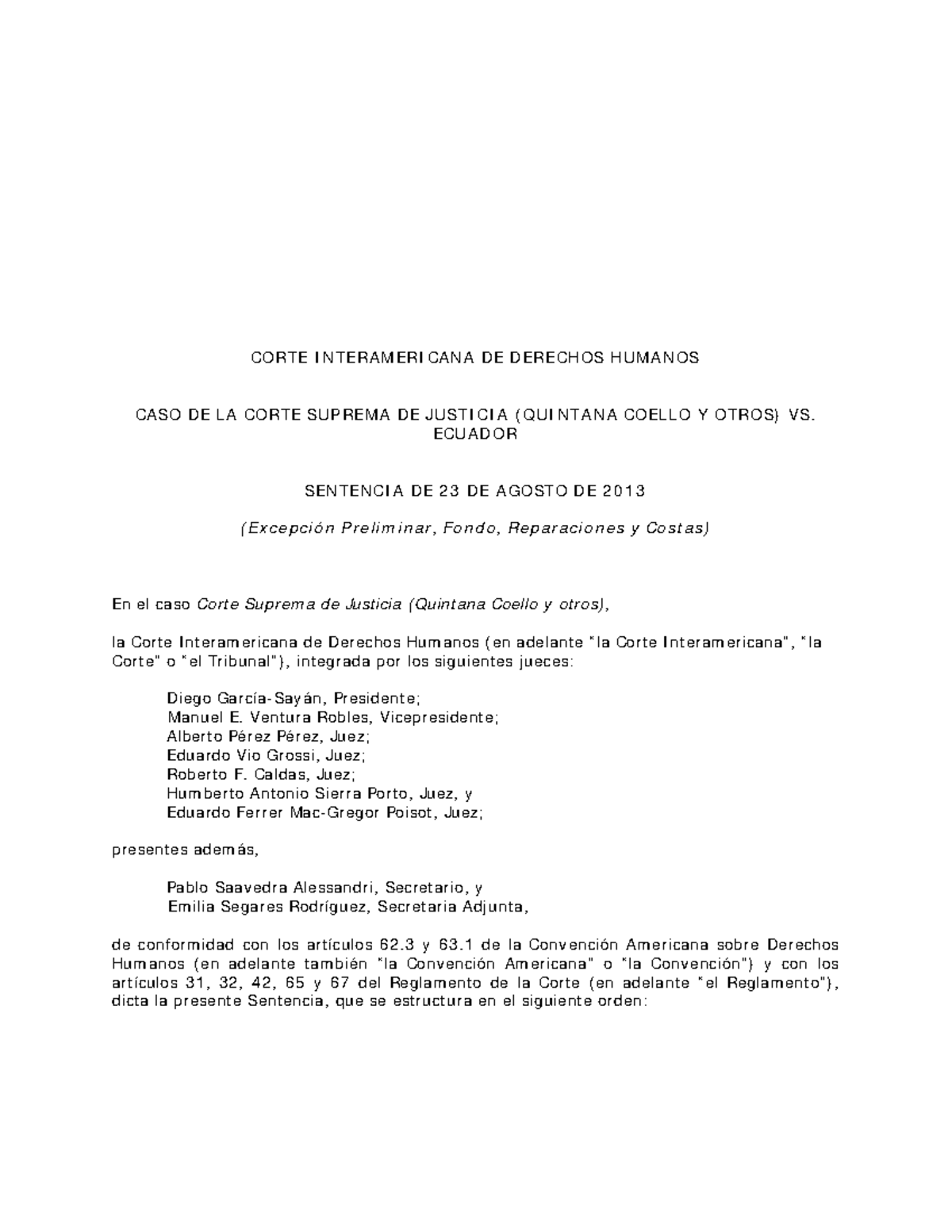 Cidh Quintana Coello Y Otros Vs Ecuador Ug Studocu