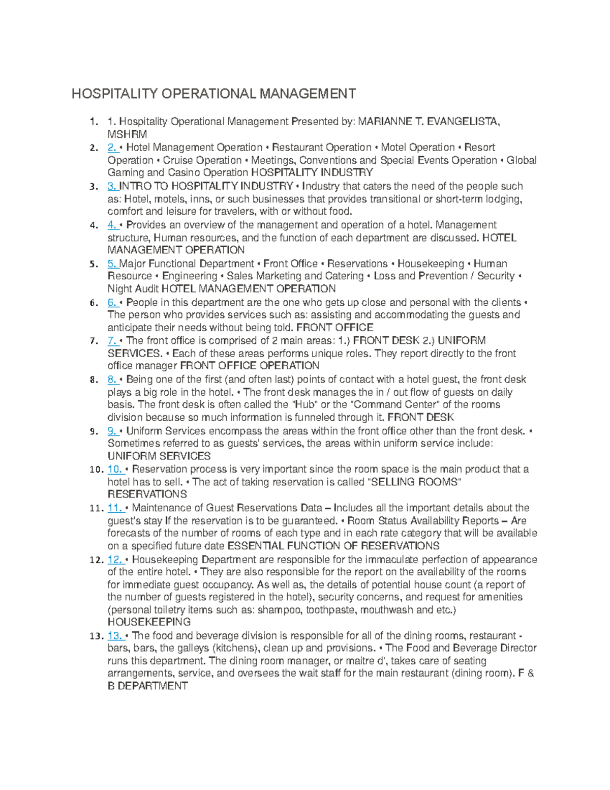 Hospitality Operational Management: industry practice - HOSPITALITY ...