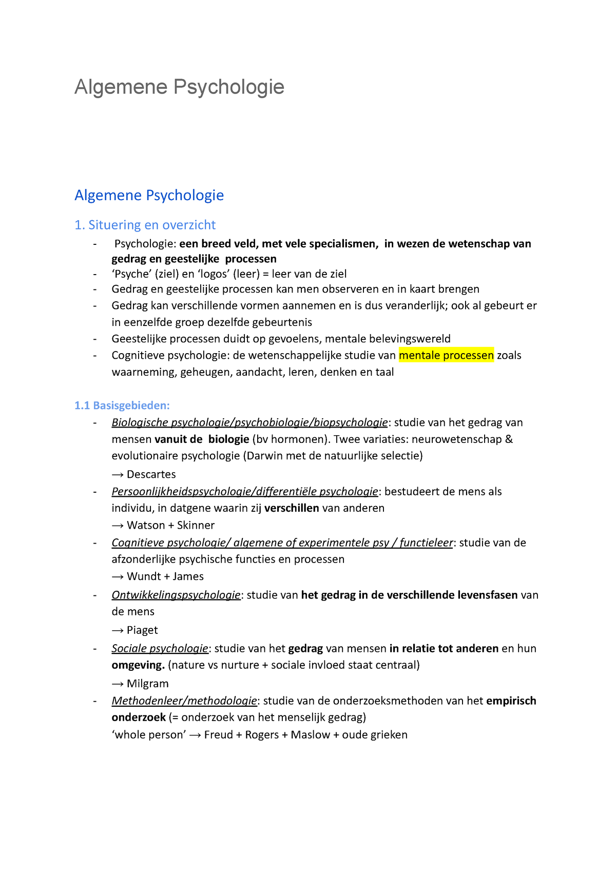 Algemene Psychologie 1 Situering En Overzicht - Algemene Psychologie ...