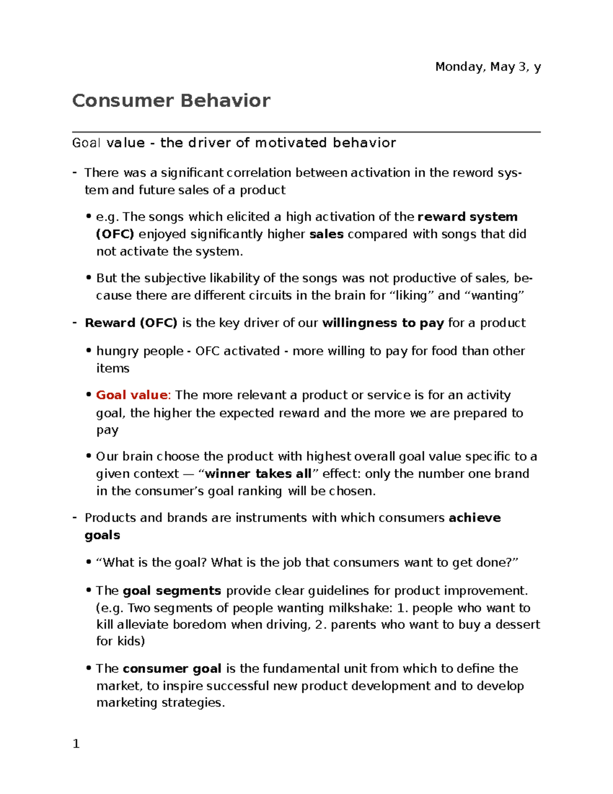 Textbook Decoded Notes Chapter 5 - Consumer Behavior Goal value - the ...
