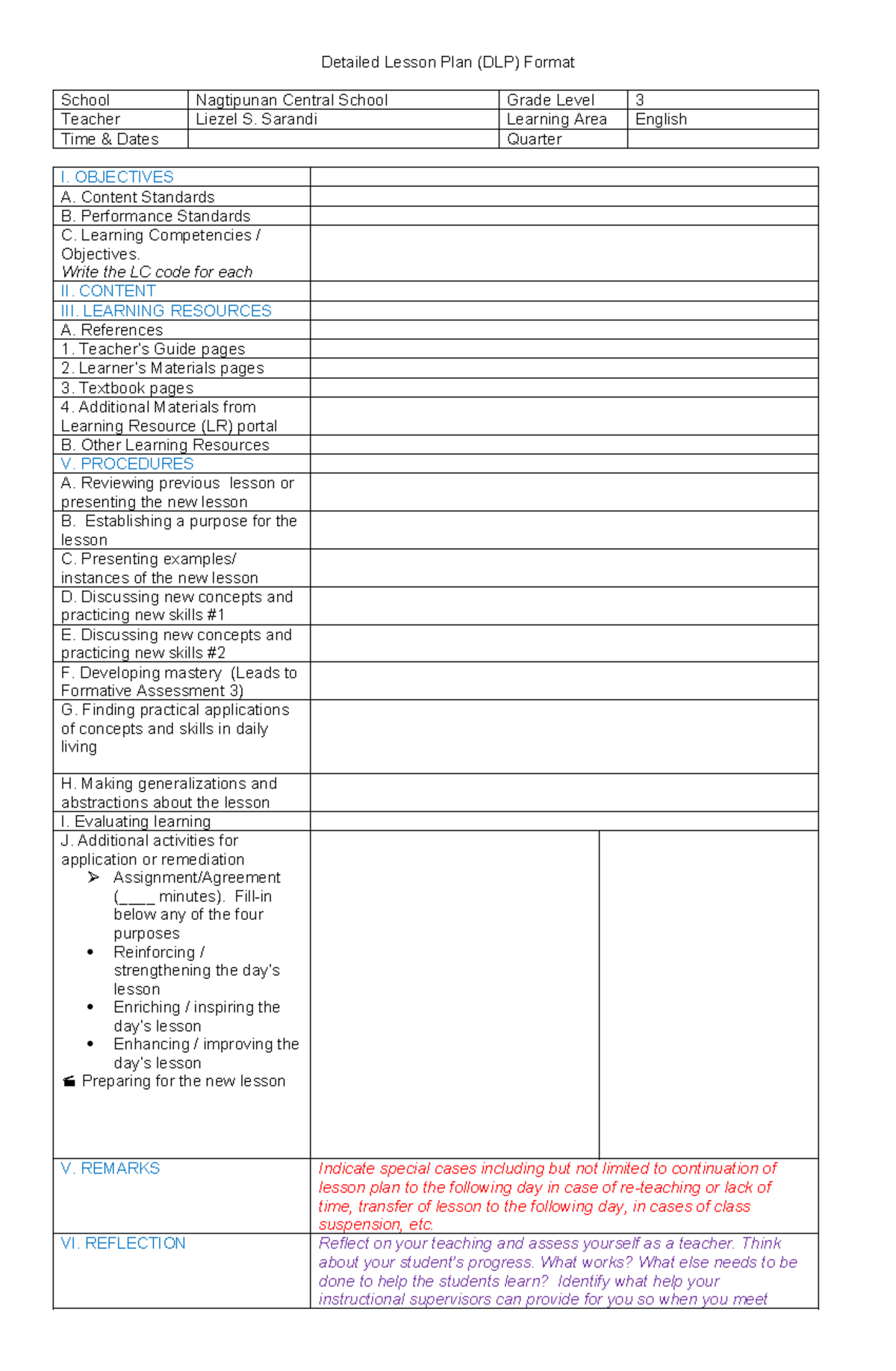 DLP-format - Copy - dlp format - Detailed Lesson Plan (DLP) Format ...