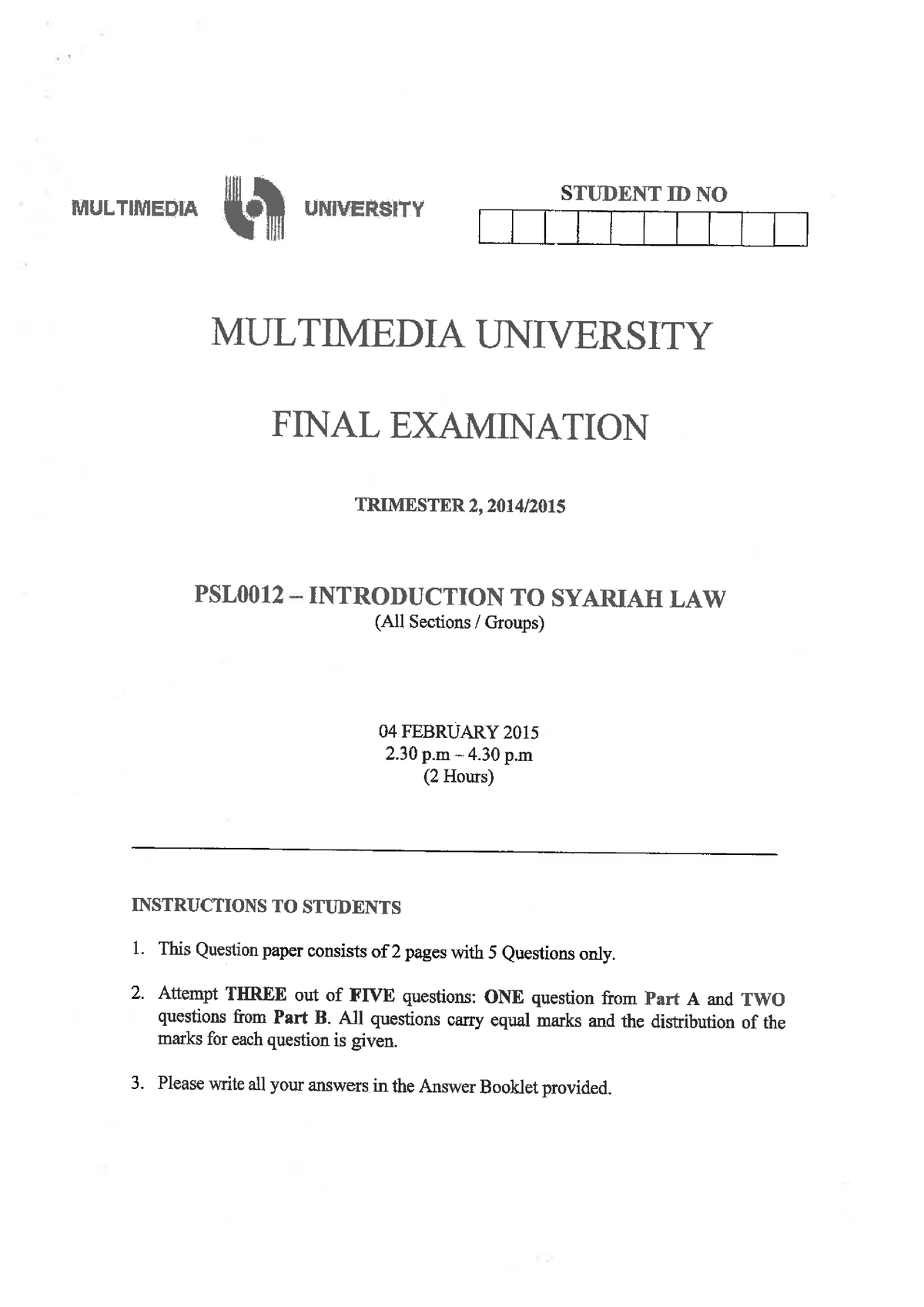 38532 - Final Exam Question - . , __ ,_ I. _ STUDENTIDNO MULTIMEDIA H ...