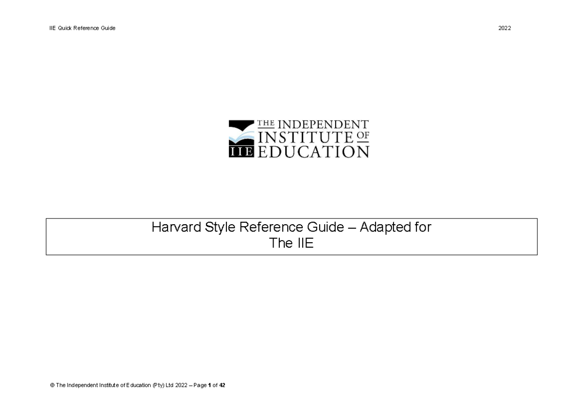 The IIE Harvard Style Reference Guide Adapted for The IIE 2022