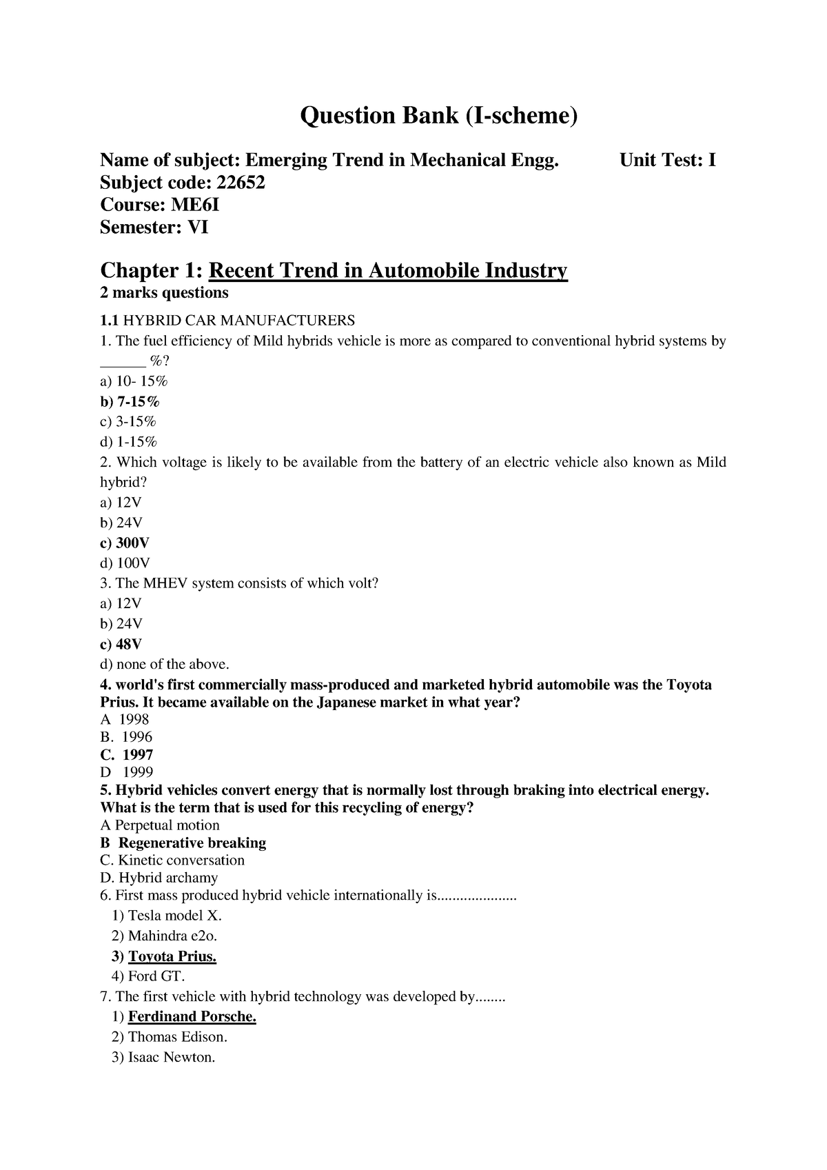 QB ETM ME6I 22652 UT 1 13022020 - Question Bank (I-scheme) Name Of ...